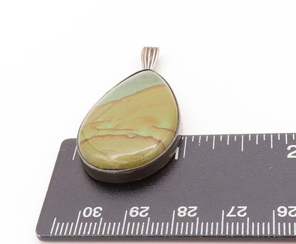 925 Sterling Silver Vintage Pendant Drop Shape Cabochon Gemstone  PT24165