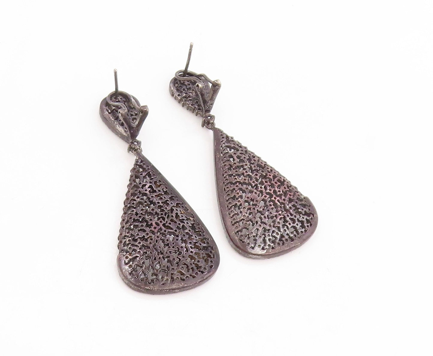 925 Sterling Silver Vintage Earrings Cluster CZ Pave Elegant Teardrop  EG14023
