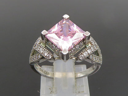 925 Silver  Vintage Fancy Diamond Shaped Cubic Zirconia Ring Sz 8  RG25169