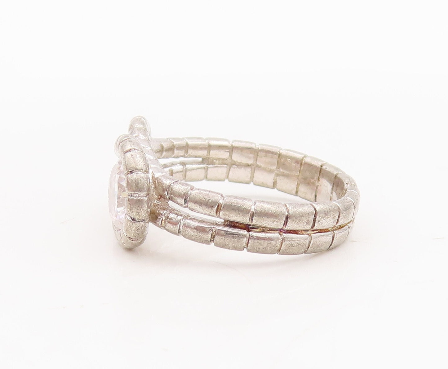 925 Sterling Silver Vintage Ring Loop Knot Round CZ Beaded  Sz 5  RG29107
