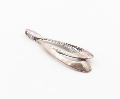 POLAND 925 Sterling Silver  Vintage Cubic Zirconia Oblong Pendant  PT19978