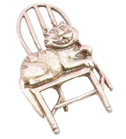 MEXICO 925 Sterling Silver  Vintage Smiling Cat In Chair Brooch Pin  BP9131
