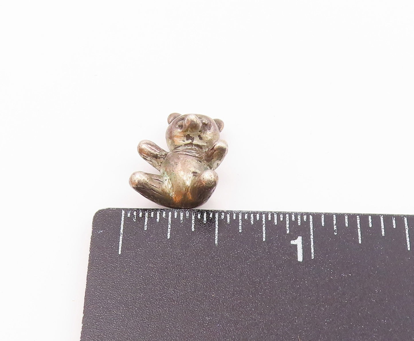 925 Sterling Silver  Vintage Petite Teddy Bear Dark Tone Pendant  PT17316