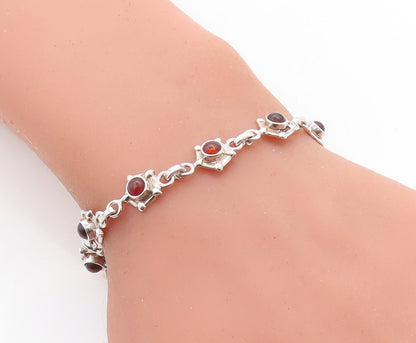 925 Sterling Silver Petite Cabochon Cut Amber Shiny Chain Bracelet BT2162