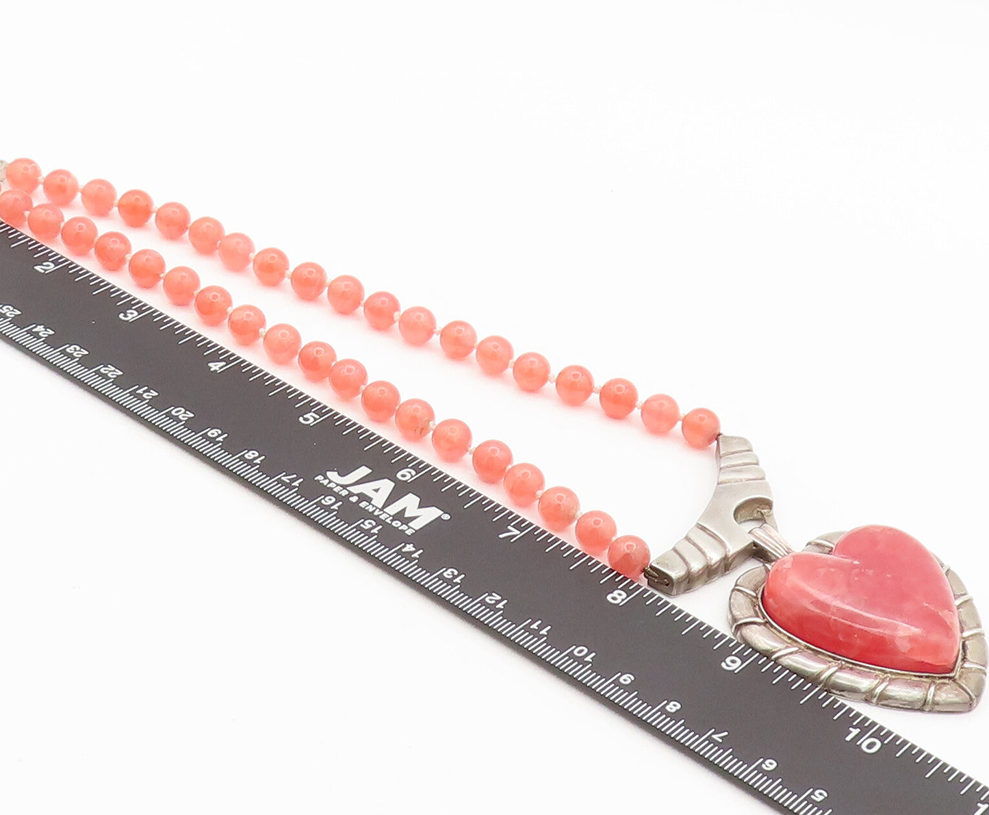 925 Silver Vintage Designer Rhodochrosite Heart Beaded Heavy Necklace NE4142