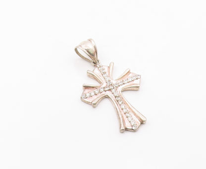 925 Sterling Silver  Vintage Cubic Zirconia Religious Cross Pendant  PT15783