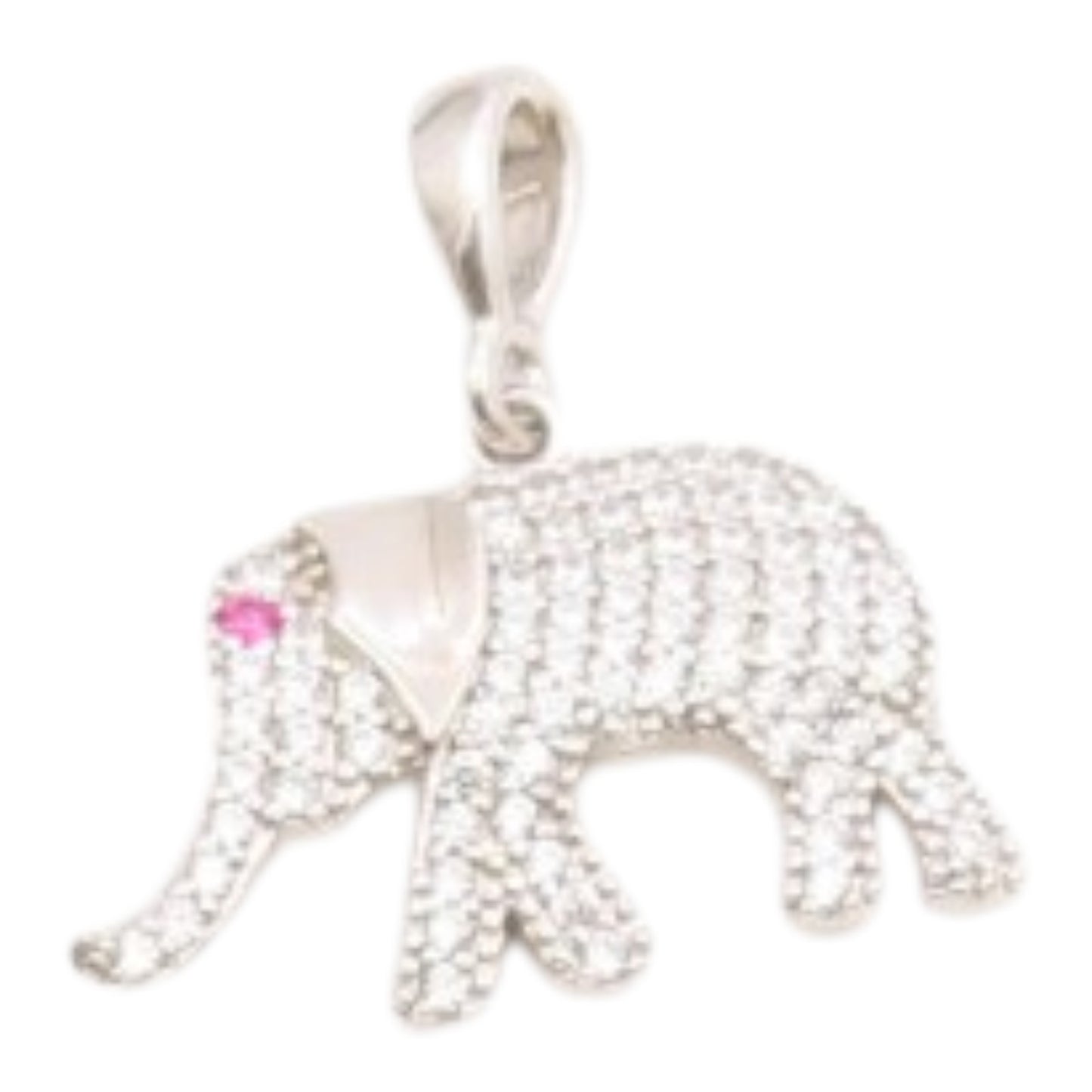 925 Sterling Silver  Vintage Cubic Zirconia Encrusted Elephant Pendant PT16066