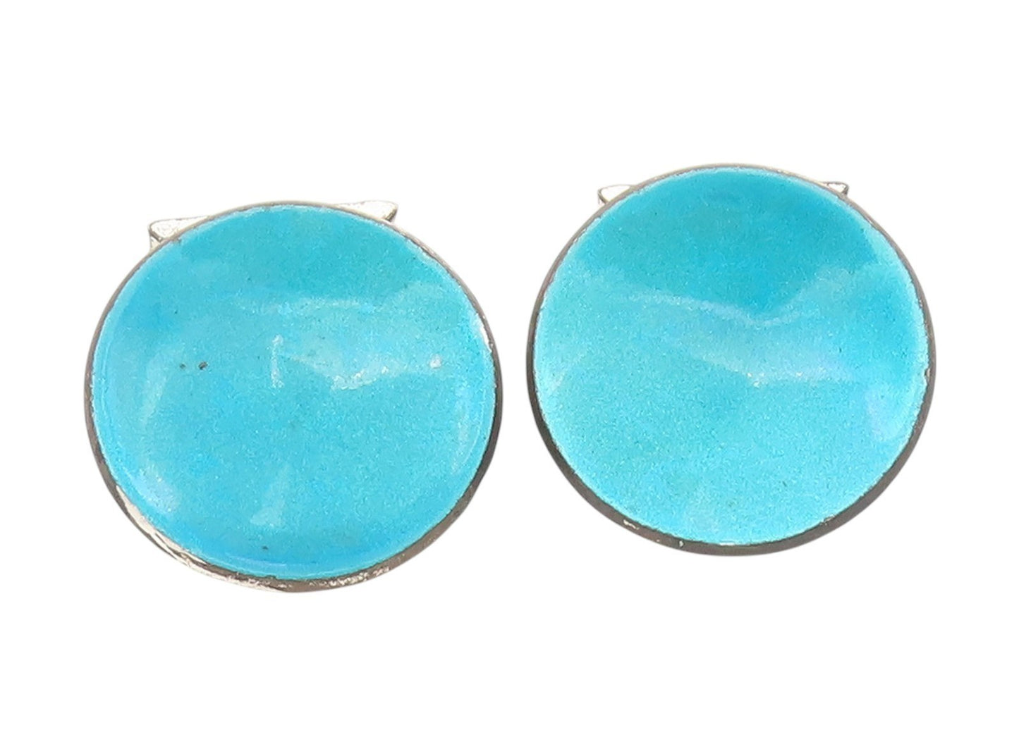 925 Sterling Silver Vintage Cufflinks CELLINI Blue Enameled Round Pair  TR4125