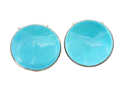 925 Sterling Silver Vintage Cufflinks CELLINI Blue Enameled Round Pair  TR4125