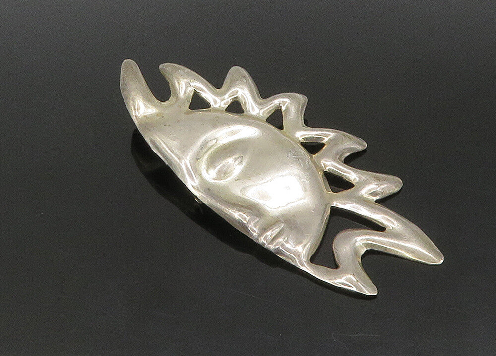 MEXICO 925 Sterling Silver  Vintage Shiny Half Sun Face Brooch Pin  BP8987