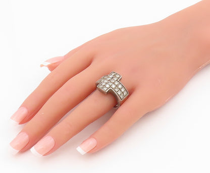 925 Sterling Silver Vintage Ring Round CZ Religious Cross Band  Sz 9.5  RG34336