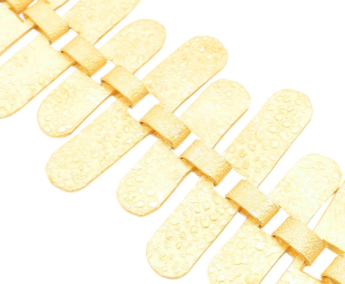 925 Sterling Silver Vintage Bracelet Gold Plated Cutout Oval Slabs  BT10984