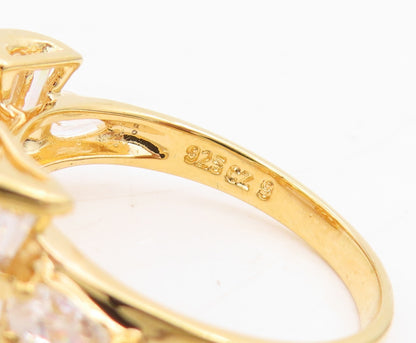 925 Sterling Silver Vintage Ring Gold Plated Designer CZ Inlay  Sz 9  RG31717
