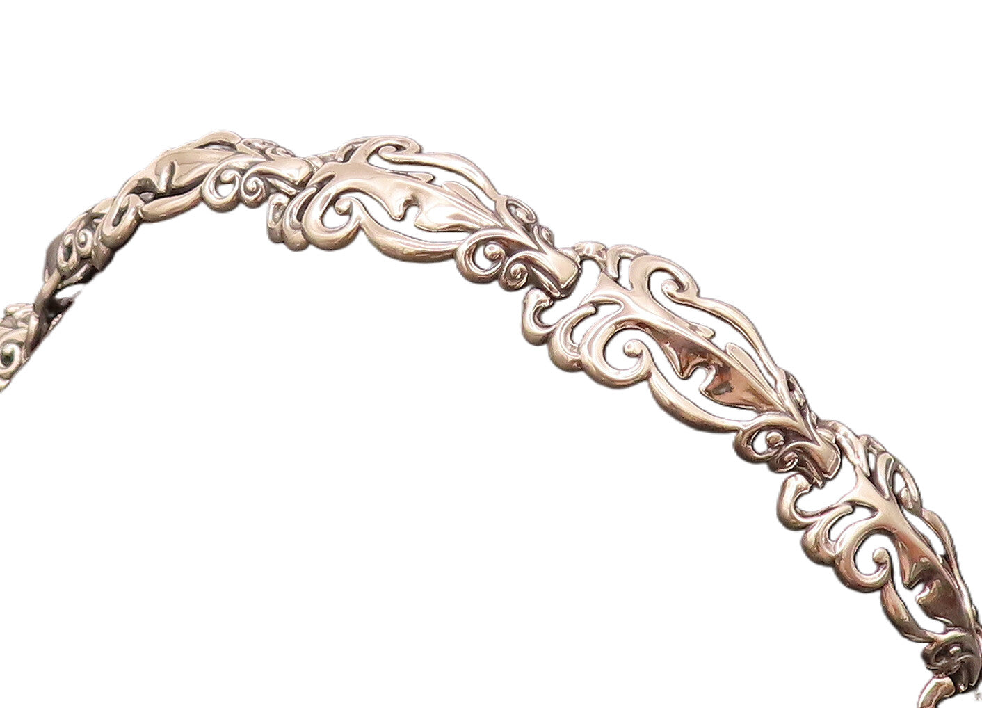CAROLYN POLLACK 925 Silver Vintage Swirly Stencil Cutout Link Bracelet BT10025