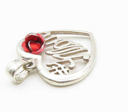 925 Sterling Silver  Vintage Shiny Number One Mom Love Heart Pendant  PT11983
