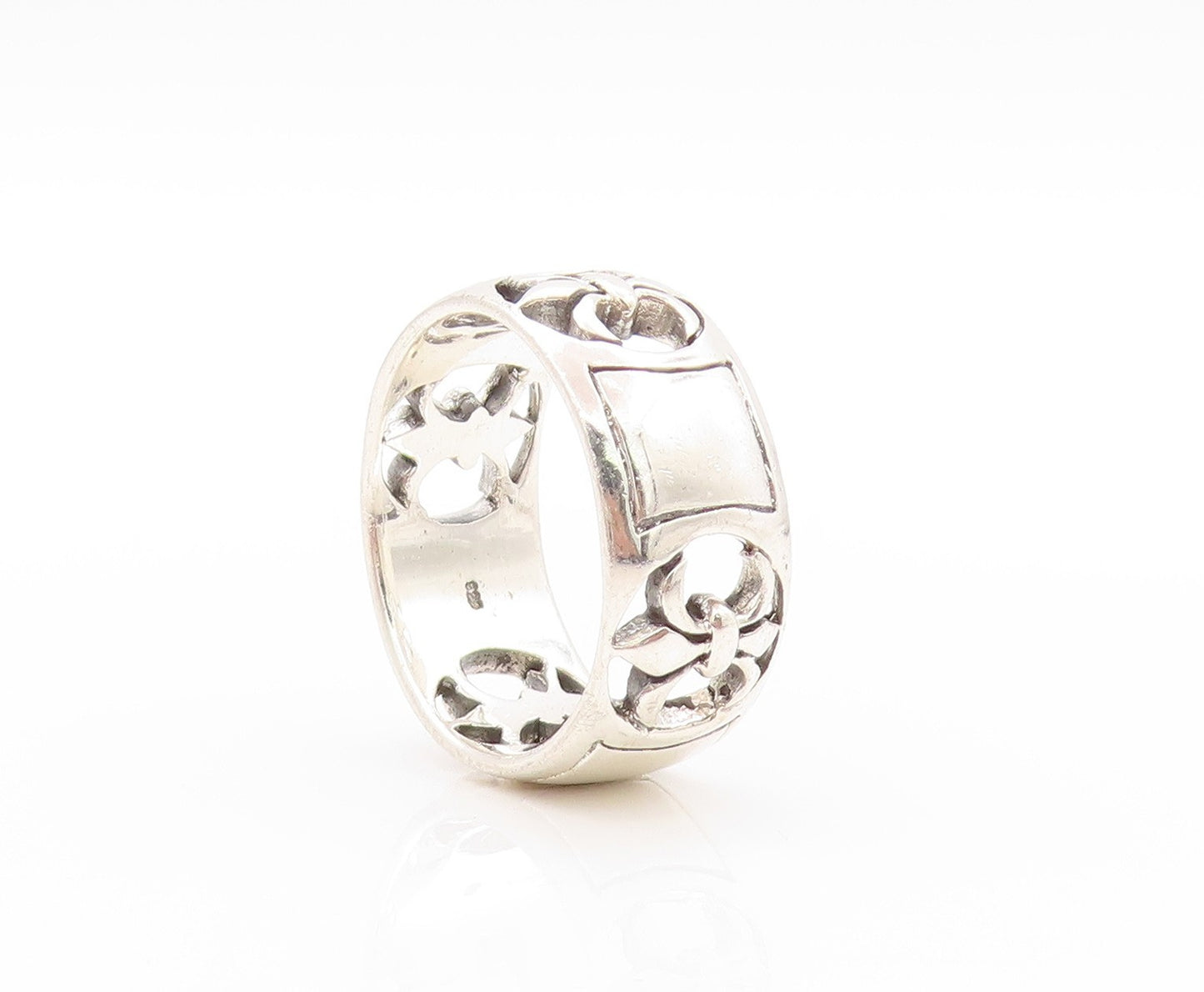 925 Sterling Silver Vintage Ring Fleur De Lis Design Cutout Band  Sz 12  RG32914