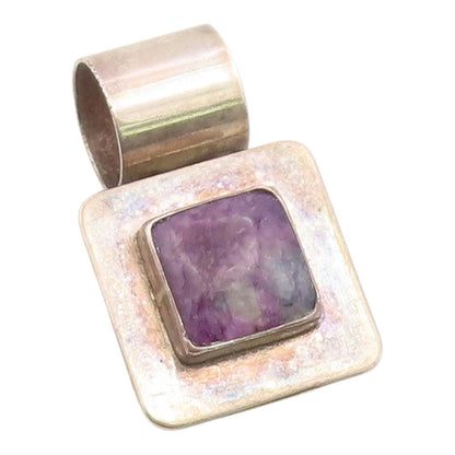 925 Sterling Silver Vintage Pendant Genuine Charoite Geometric Charm  PT26026