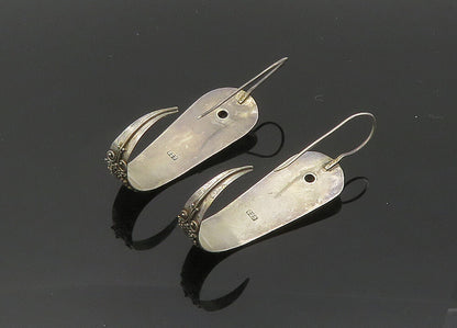 925 Sterling Silver  Vintage Amethyst Ornate Detail J Hoop Earrings  EG9997