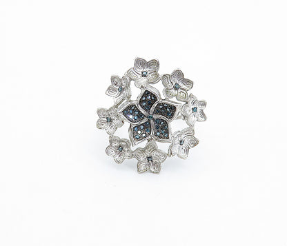 925 Sterling Silver  Vintage Genuine Blue Diamonds Cocktail Ring Sz 9  RG4287