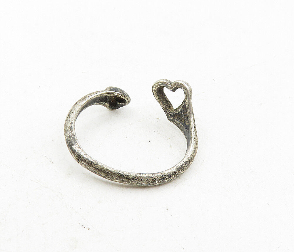 925 Sterling Silver  Vintage Dark Tone Love Heart Wrap Band Ring Sz 9  RG9046