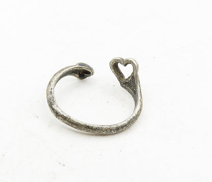 925 Sterling Silver  Vintage Dark Tone Love Heart Wrap Band Ring Sz 9  RG9046