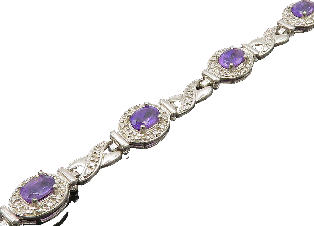 925 Sterling Silver  Vintage Amethyst XO Hinge Link Chain Bracelet  BT8137