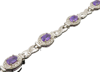 925 Sterling Silver  Vintage Amethyst XO Hinge Link Chain Bracelet  BT8137