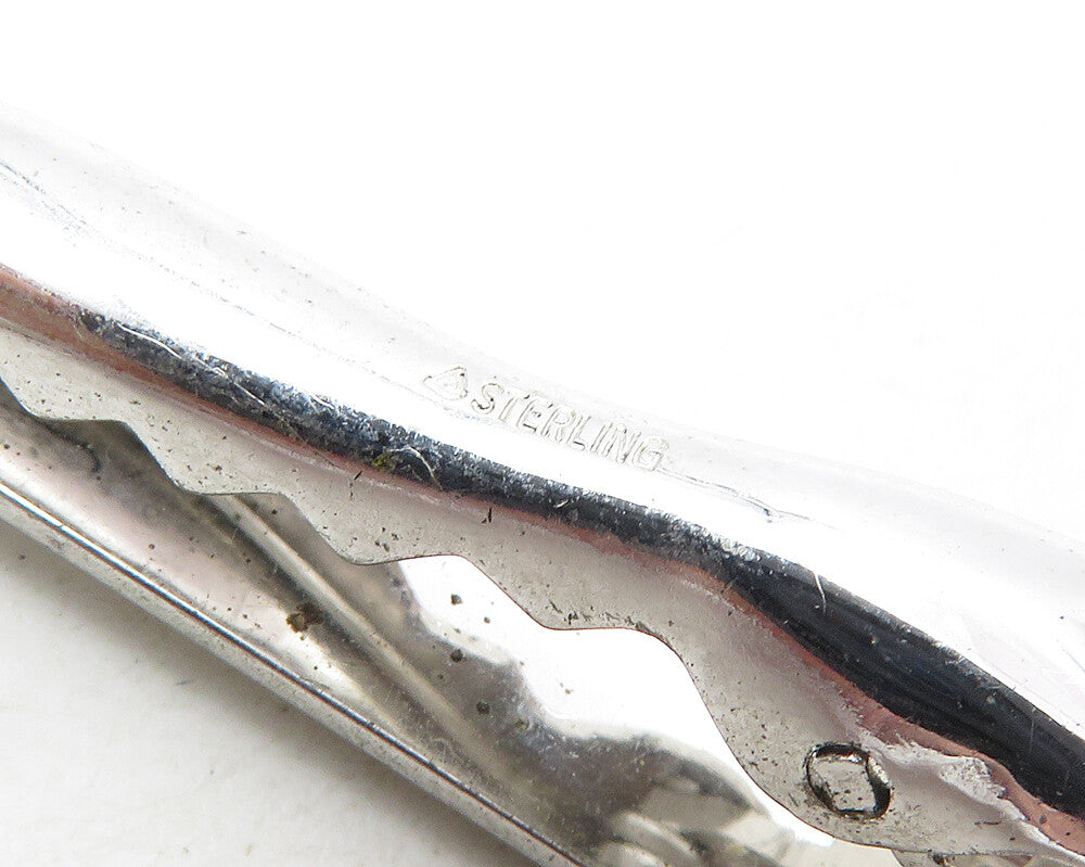 925 Sterling Silver  Vintage Shiny Swirl Border Serrated Tie Clip  TR1689