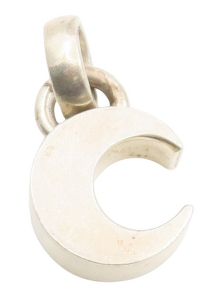 925 Sterling Silver Vintage Pendant Modernist Solid Crescent Moon Charm  PT25275