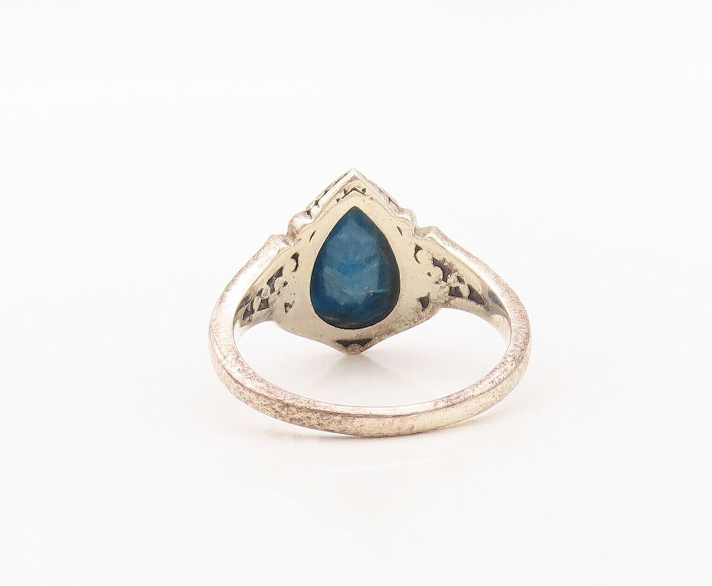 925 Sterling Silver Vintage Ring Swirly Carved Drop Gemstone  Sz 7.5  RG30231