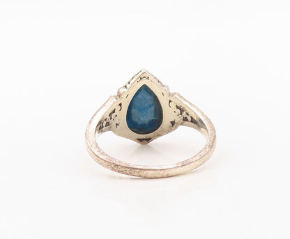 925 Sterling Silver Vintage Ring Swirly Carved Drop Gemstone  Sz 7.5  RG30231