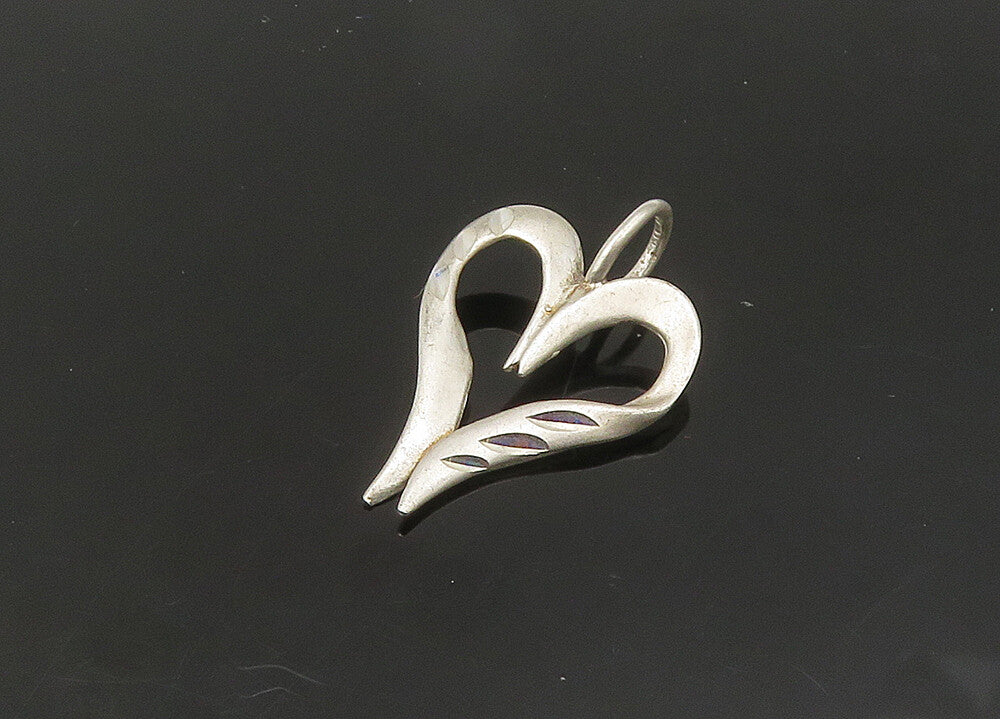 925 Sterling Silver  Vintage Diamond Cut Open Love Heart Pendant  PT17358
