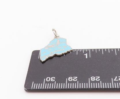 925 Sterling Silver Vintage Pendant Enameled Cutout Maine Map Charm  PT24537