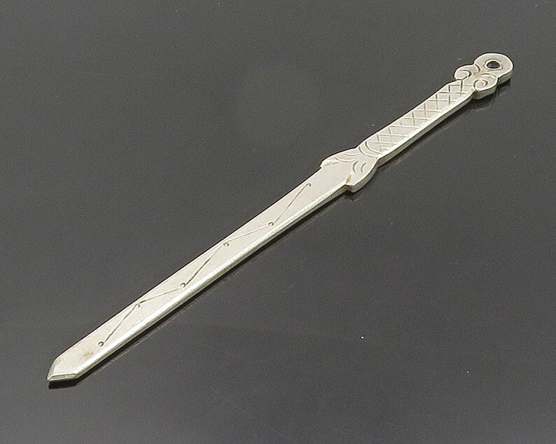 925 Sterling Silver  Vintage Shiny Etched Detail Sword Trinket  TR2599