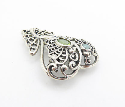 925 Sterling Silver  Vintage Topaz & Peridot Butterfly Heart Brooch Pin BP2969