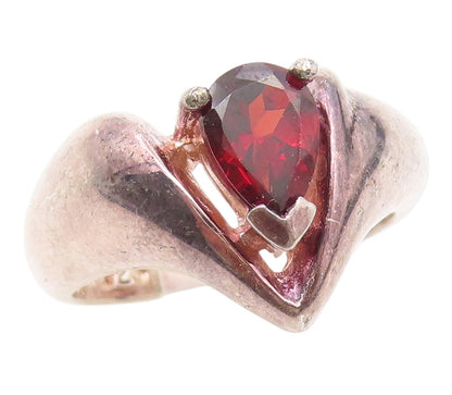 925 Sterling Silver Vintage Ring Pear Cut Garnet Spiky Design Band Sz 6 RG35057