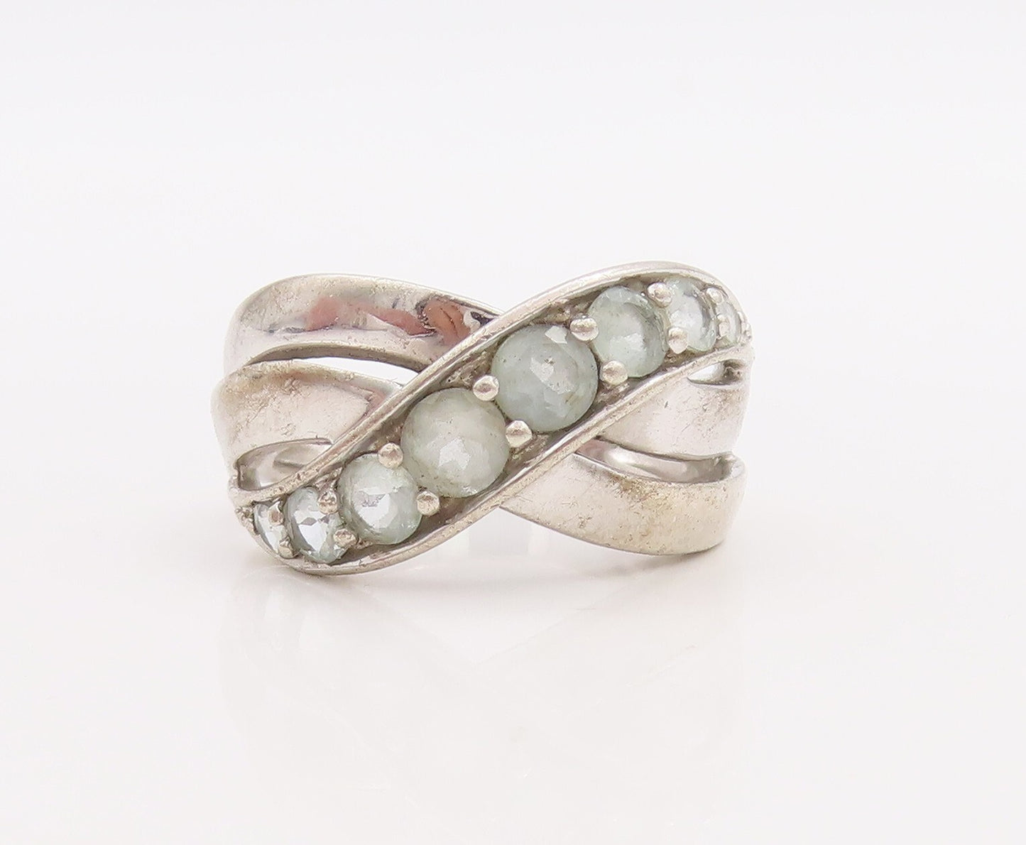 925 Sterling Silver Vintage Ring Designer Cross Topaz Inlay Wave  Sz 7  RG28916