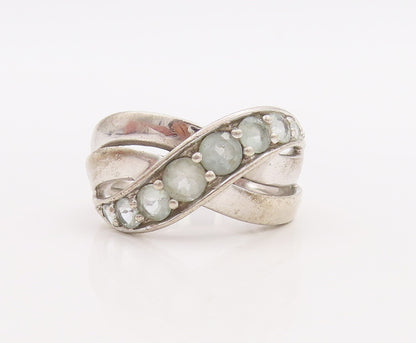 925 Sterling Silver Vintage Ring Designer Cross Topaz Inlay Wave  Sz 7  RG28916
