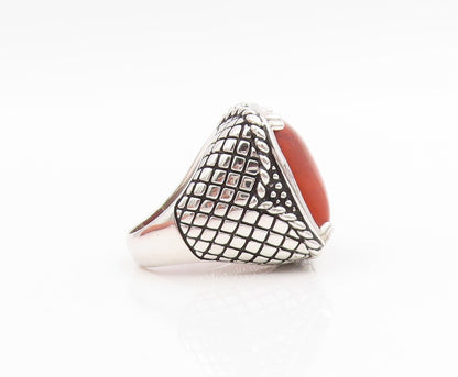 925 Sterling Silver Vintage Ring Cabochon Carnelian Chunky Band  Sz 7  RG34424