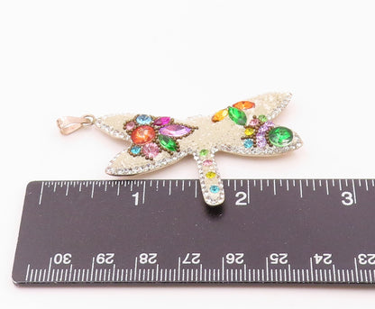 925 Sterling Silver Vintage Multi Shaped Crystals Dragonfly Pendant PT15861
