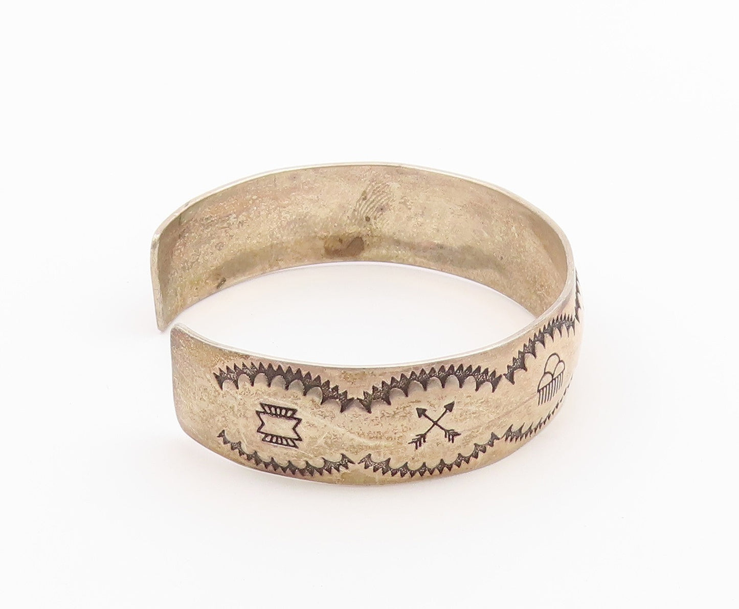 925 Sterling Silver Vintage Bracelet NAVAJO Engraved Storyteller Cuff  BT12148