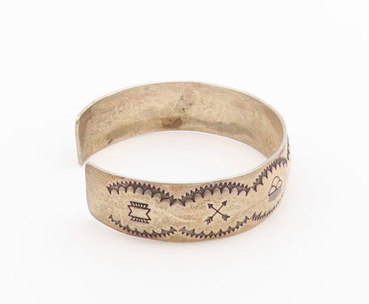 925 Sterling Silver Vintage Bracelet NAVAJO Engraved Storyteller Cuff  BT12148