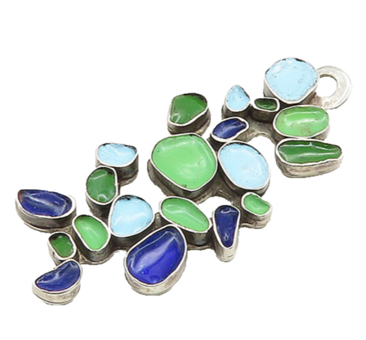 925 Sterling Silver Vintage Modernist Enamel Color Artistic Long Pendant PT15592