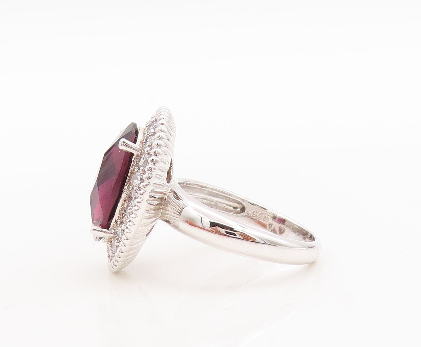 925 Sterling Silver Vintage Ring Oval Cut Amethyst Halo Topaz  Sz 7.5  RG29480
