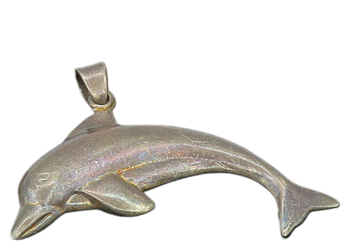 925 Sterling Silver  Vintage Dark Tone Dolphin Motif Animal Pendant  PT13345
