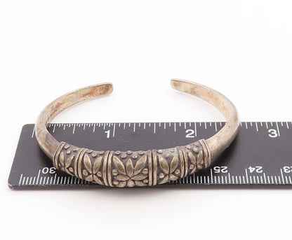 925 Sterling Silver Vintage Bracelet Solid Engraved Floral Design Cuff  BT11804