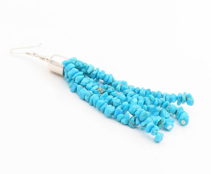 925 Sterling Silver Vintage Earrings Modernist Beaded Turquoise Dangle  EG14284
