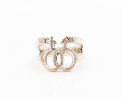 925 Sterling Silver Vintage Ring Interlocking Female Symbol Cutout Sz 5 RG35993