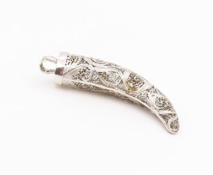 925 Sterling Silver Vintage Pendant VAN LOV Intricate Filigree Horn  PT26389