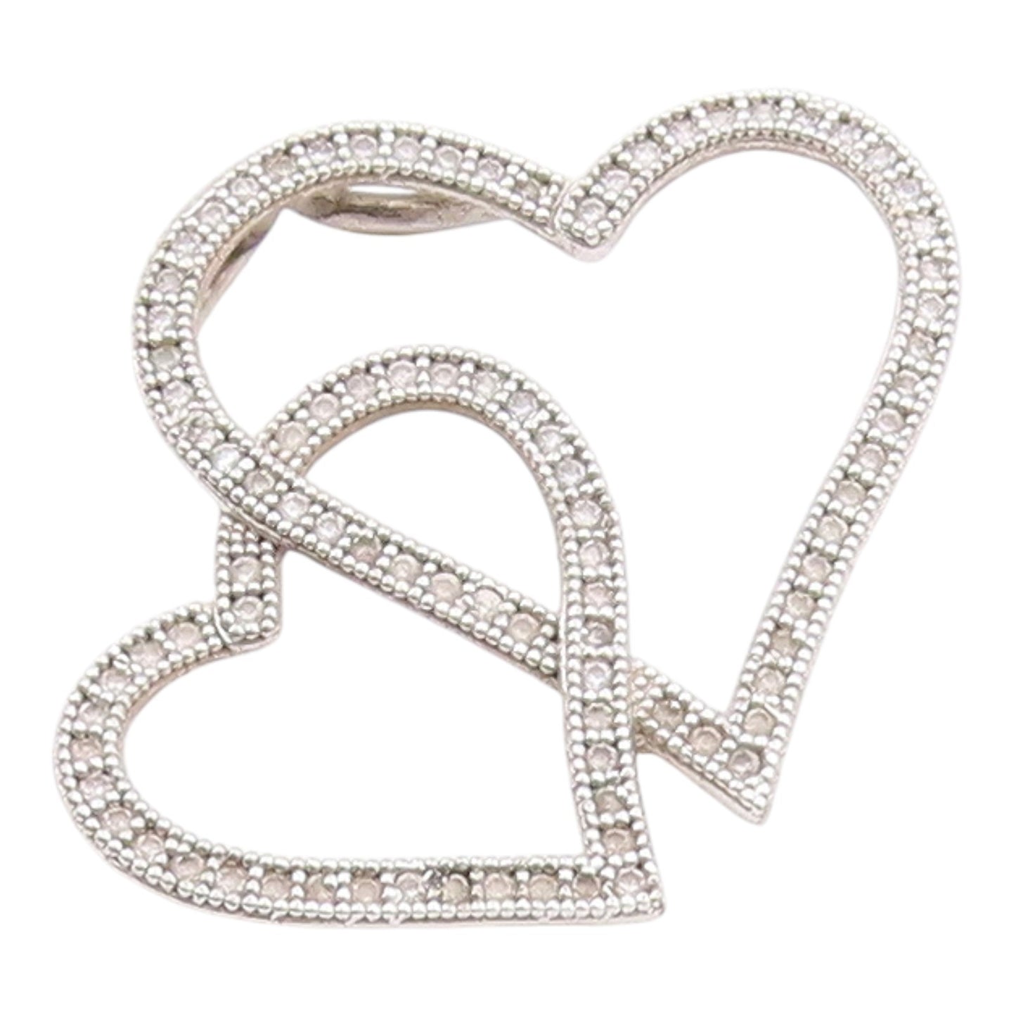 925 Sterling Silver  Shiny Genuine Diamonds Double Love Heart Pendant  PT8009